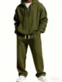 Chándal de punto gofrado para hombre con sudadera con capucha y pantalón deportivo. - S / Top y Pantalones / Verde Militar