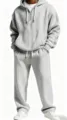 Grey waffle knit hoodie and sweatpants tracksuit for men casual sportswear loungewear - Gray