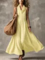 Detail shot showcasing the sleeveless maxi dress with a relaxed fit and soft drape. - S / Light Yellow