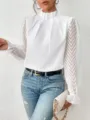 Witte opstaande kraag blouse transparante chevron lange mouwen detail opname dames mode stijl - S / Tops / Wit