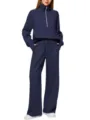 Vista detallada del conjunto deportivo de mujer en azul marino con media cremallera. - S / Top y Pantalones / Negro