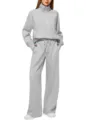 Womens Half Zip Sweatshirt And Wide Leg Sweatpants Tracksuit Two Piece Casual Set - S / Top And Bottom / Light Gray