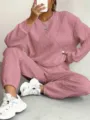 Conjunto de chándal de punto acanalado rosa para mujer, suéter casual y pantalón jogger a juego. - S / Rosa