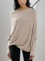 Pull-over tricoté unicolore confortable à manches chauve-souris pour l'automne et l'hiver. - Taille unique / Brun Clair