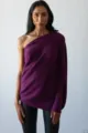 Pull violet asymetrique pour femme, haut tricot elegante a manches longues et style casual. - Taille unique / Violet