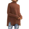 Brauner Damen Rollkragen Pullover Detail mit Oversized Fledermausärmeln und Rippstrick. - S / Karamellbraun