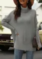 Women grey turtleneck batwing sleeve sweater, casual loose knit pullover for autumn winter. - S / Light Gray