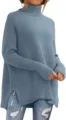Blue-grey oversized turtleneck sweater with batwing sleeves, cozy knit pullover for women. - S / Aqua