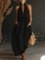 Combinaison longue de vacances unie sans manches col montant pour femme vue détail avec poches - S / Noir