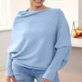 Pull en tricot à manches chauve-souris bleu clair pour femmes, col rond décontracté variante. - Taille unique / Bleu clair