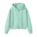 Mint green short zip-up hoodie for women, casual loose long sleeve hooded cardigan top. - Tender Green