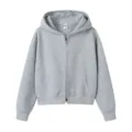 Casual grey zip-up hooded sweatshirt for women, comfortable short loose hoodie top. - Marl Grey