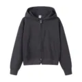 Dark grey zip-up hoodie for women, short loose fit sweatshirt jacket with hood and pockets. - Dark Gray