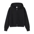 Women black zip up hoodie short fall casual solid color streetwear fashion sweatshirt top - Black