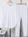 Mujer conjunto de loungewear sudadera con capucha manga larga y pantalón casual blanco - S / Top y Pantalones / Blanco