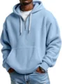 Sudadera con capucha y cremallera waffle azul claro de hombre, vista detallada del producto. - S / Azul cielo