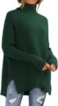 Dark green turtleneck oversized batwing sleeve sweater for women casual chic knit pullover - S / Dark Green