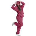Set felpa con cappuccio e pantaloni della tuta tinta unita con maschera per gli occhi donna - Taglia S / Sopra e Sotto / Borgogna