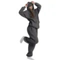 Set felpa con cappuccio e pantaloni grigi con maschera per dormire integrata, comodo. - Taglia S / Sopra e Sotto / Grigio scuro