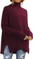 Burgundy turtleneck oversized sweater for women, cozy batwing sleeve loose knit pullover top. - S / Burgundy