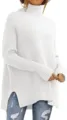 Damen Rollkragen Oversized Pullover Fledermausarm Langarm Grobstrick Oberteil Winter - S / Gebrochenes Weiß