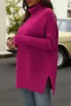 Damen Kasual Fuchsia Rollkragen Fledermausärmel Oversized Strickpullover Herbst Winter Variante - S / Fuchsia