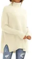 Damen Oversize Rollkragen Pullover Lässige Fledermausärmel Grobstrick Oberteil Beige - S / Aprikose