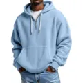 Sudadera con capucha waffle azul claro para hombre, estilo casual holgado diario streetwear. - S / Azul claro
