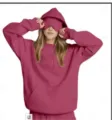 Felpa rosa scuro con mascherina per gli occhi integrata, pullover casual a maniche lunghe. - Taglia S / Top / Borgogna