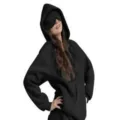 Felpa con cappuccio nera con maschera occhi integrata, felpa termica maniche lunghe tinta unita - Taglia S / Top / Nero