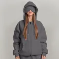 Felpa con cappuccio e zip grigia con mascherina integrata, maniche lunghe tinta unita. - Taglia S / Top / Grigio scuro