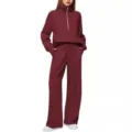 Women oversized half zip sweatshirt and wide leg sweatpants two piece athletic tracksuit set. - XS / Top And Bottom / Aqua