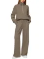 Conjunto de chándal oversize con sudadera de media cremallera y pantalón ancho taupe - S / Top y Pantalones / Caqui Oscuro