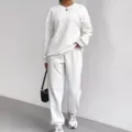 Conjunto chándal punto trenzas otoño invierno mujer jersey pantalón casual blanco - S / Blanco