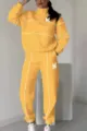 Women autumn winter yellow tracksuit half-zip sweatshirt and casual long pants set with letter M. - Orange