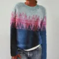 Women round neck colorblock sweater casual loose long sleeve knit pullover with forest print. - S / Tops / Maple Tree