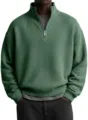 Sudadera de hombre de punto gofrado con cremallera cuello alto color liso chaqueta manga - S / Verde Oscuro