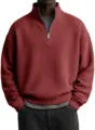 Vista detallada de sudadera para hombre de punto gofrado con cremallera en rojo. - S / Burdeos