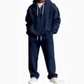 Conjunto de sudadera con capucha y pantalón de punto gofrado para hombre azul marino. - L / Top y Pantalones / Azul marino