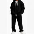 Conjunto de Sudadera con Capucha y Pantalón de Chándal de Tejido Waffle para Hombre - S / Top y Pantalones / Negro