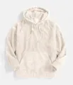 Men casual corduroy hoodie with kangaroo pocket and adjustable drawstring hood detail. - S / Off White