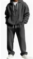 Men's Autumn Waffle Knit Hoodie and Sweatpants Set Casual Tracksuit in Dark Grey - Dark Gray