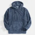 Men thick corduroy hoodie long sleeve solid color kangaroo pocket casual hooded sweatshirt - S / Blue