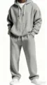 Men's grey waffle knit tracksuit zip hoodie and matching sweatpants set casual wear - Light Gray