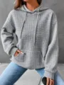 Sudadera con capucha de punto waffle con mangas largas y práctico bolsillo frontal gris. - S / Tops / Gris
