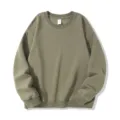 Solid olive green crewneck sweatshirt for men and women, basic long sleeve pullover. - S / Tops / Light Khaki