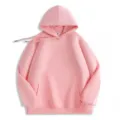 Pink solid hooded sweatshirt with adjustable drawstring and kangaroo pocket for daily casual wear. - S / Tops / Pink