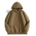 Casual khaki hooded sweatshirt for men and women, featuring comfortable long sleeves and pockets. - S / Tops / Dark Khaki