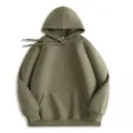 Solid olive green hooded sweatshirt for men and women, casual pullover hoodie with front pocket. - S / Tops / Light Khaki