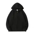 Classic black zip-up hoodie for men and women, featuring a comfortable hood and practical pockets. - S / Tops / Black
